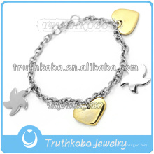 Cadeau pour petite amie en argent or coeur lien chaîne amour charmes gros bracelet en acier inoxydable